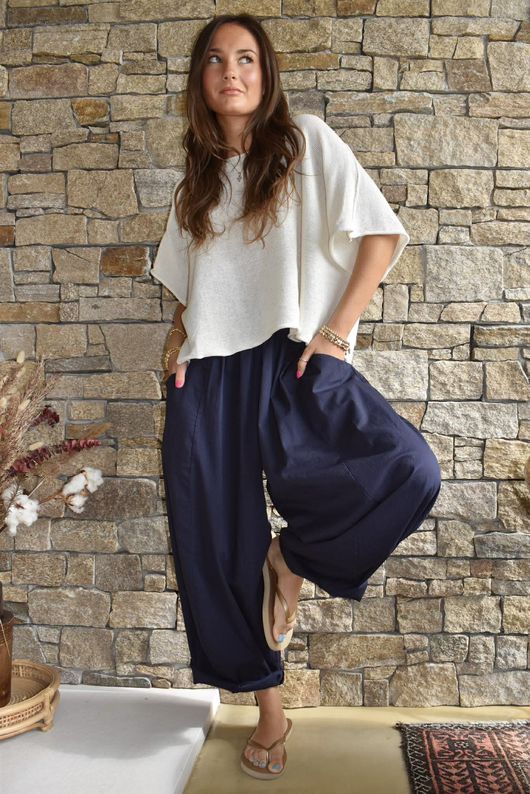 Inga Stretch Poplin Cotton Barrel Pant Navy